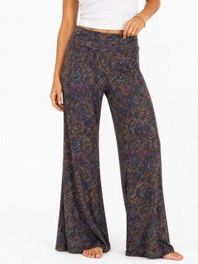 Natural Life Boho Paisley Wide Leg Pants Soft Stretch Palazzo Lounge Pants Sz L